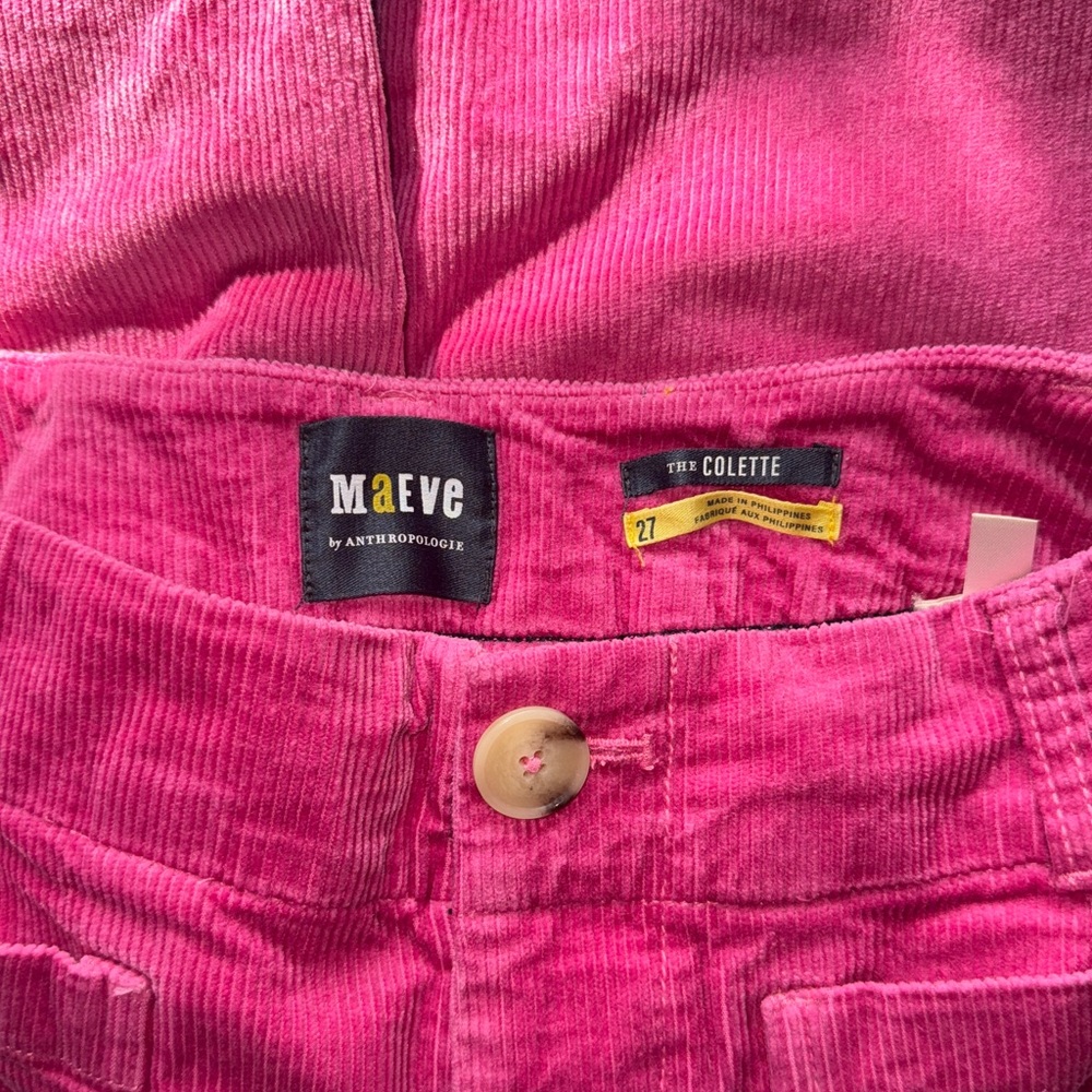 Anthropologie | Maeve The Colette Corduroy Crop Wide-Leg Pants | 27 | Fuchsia - Picture 6 of 8